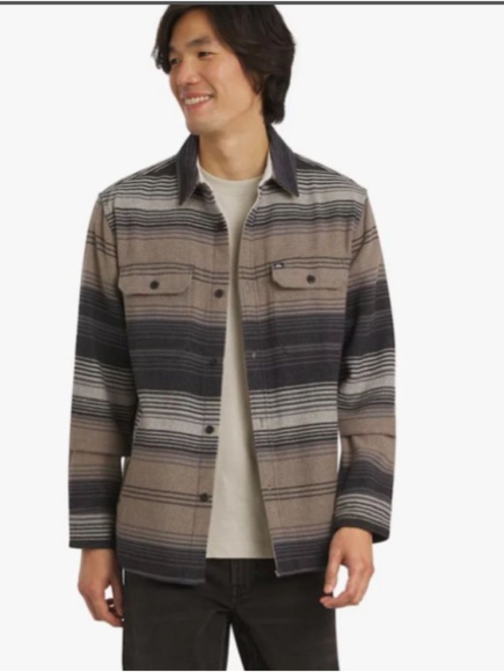 Quiksilver Men’s Black & Tan Striped Shirt Jacket